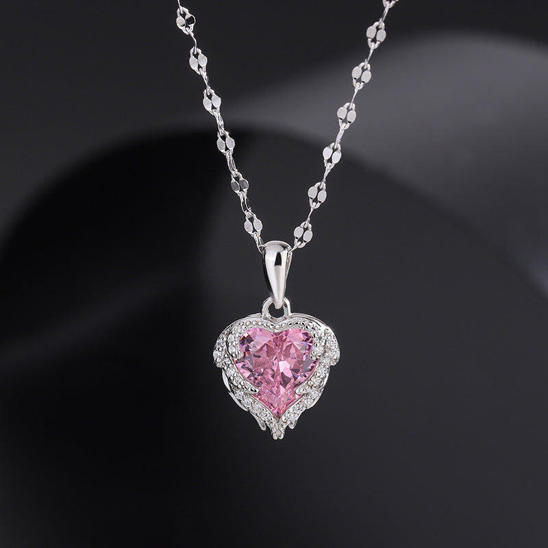 Sterling Silver Pink Diamond Heart-Design Necklaces