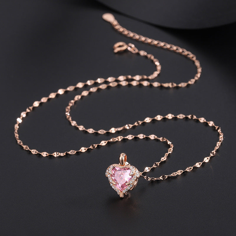 Sterling Silver Pink Diamond Heart-Design Necklaces