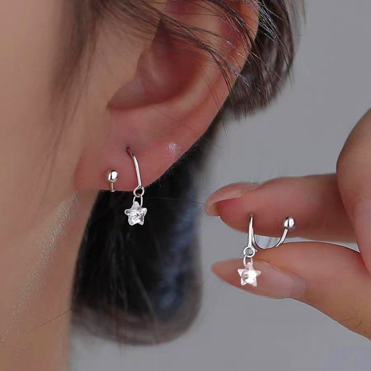 Sterling Silver Star Screw Stud Earrings