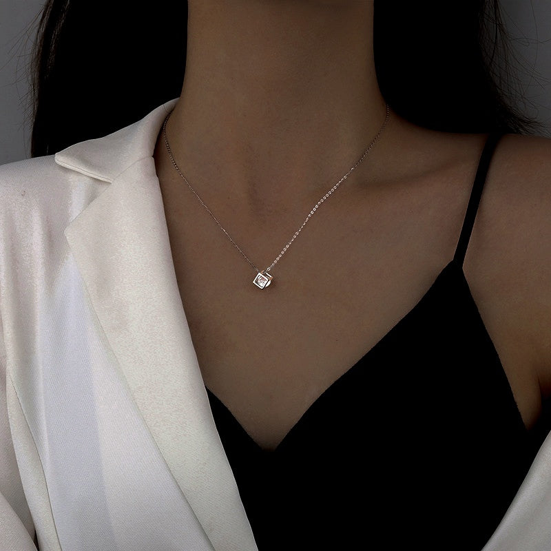 Sterling Silver Three-Dimensional Hollow Cube Necklace