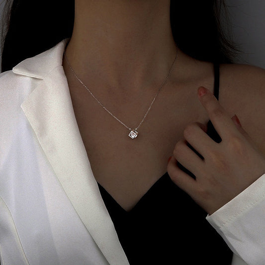 Sterling Silver Three-Dimensional Hollow Cube Necklace