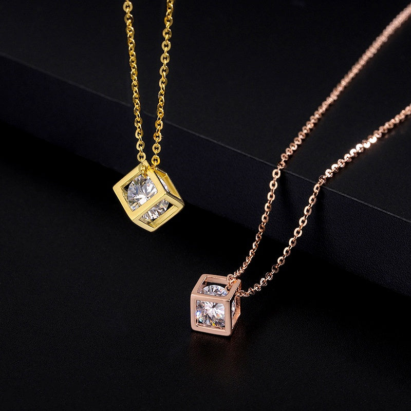 Sterling Silver Three-Dimensional Hollow Cube Necklace