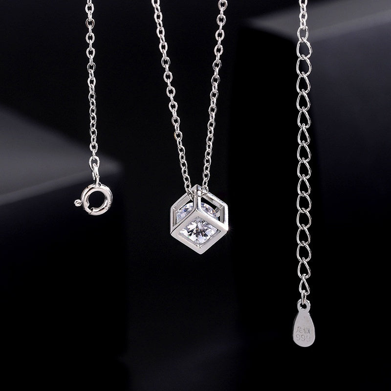 Sterling Silver Three-Dimensional Hollow Cube Necklace