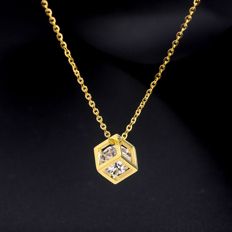 Sterling Silver Three-Dimensional Hollow Cube Necklace