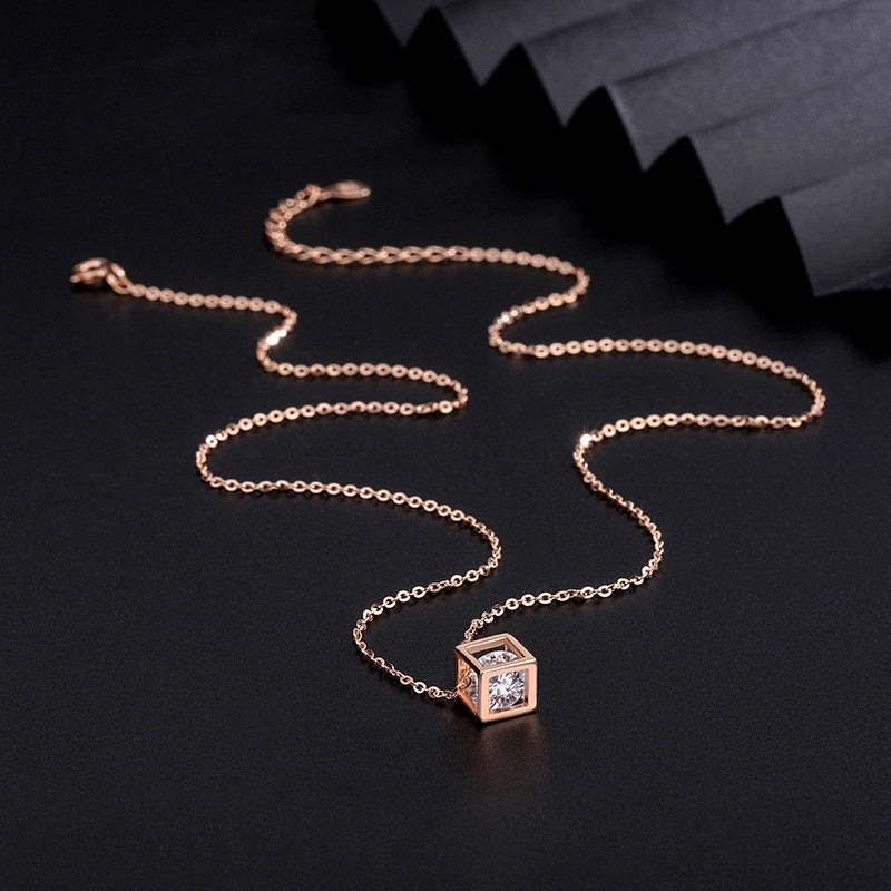 Sterling Silver Three-Dimensional Hollow Cube Necklace