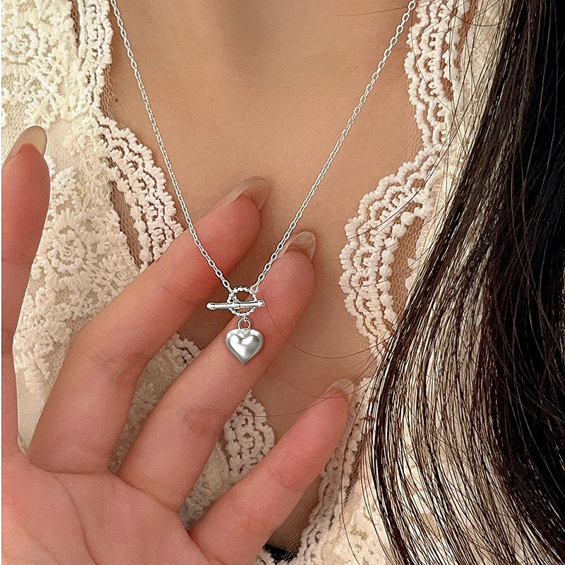 Sterling Silver Three-Dimensional Love Heart Necklaces