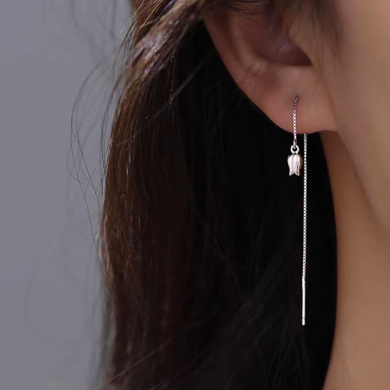 Sterling Silver Tulip Threader Earrings