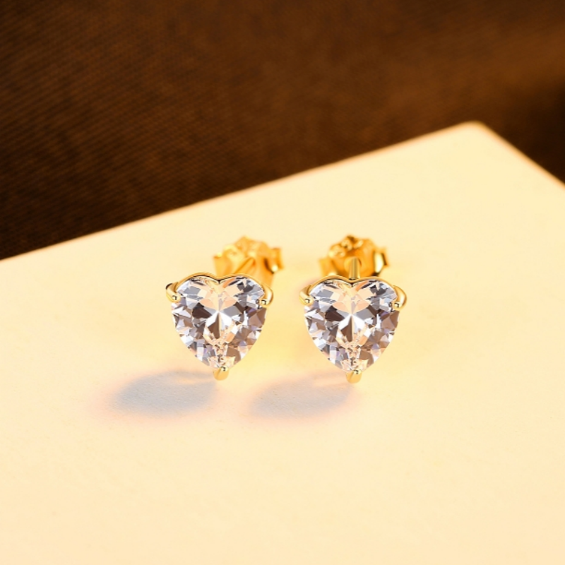 Sterling Silver Zircon Heart Stud Earrings