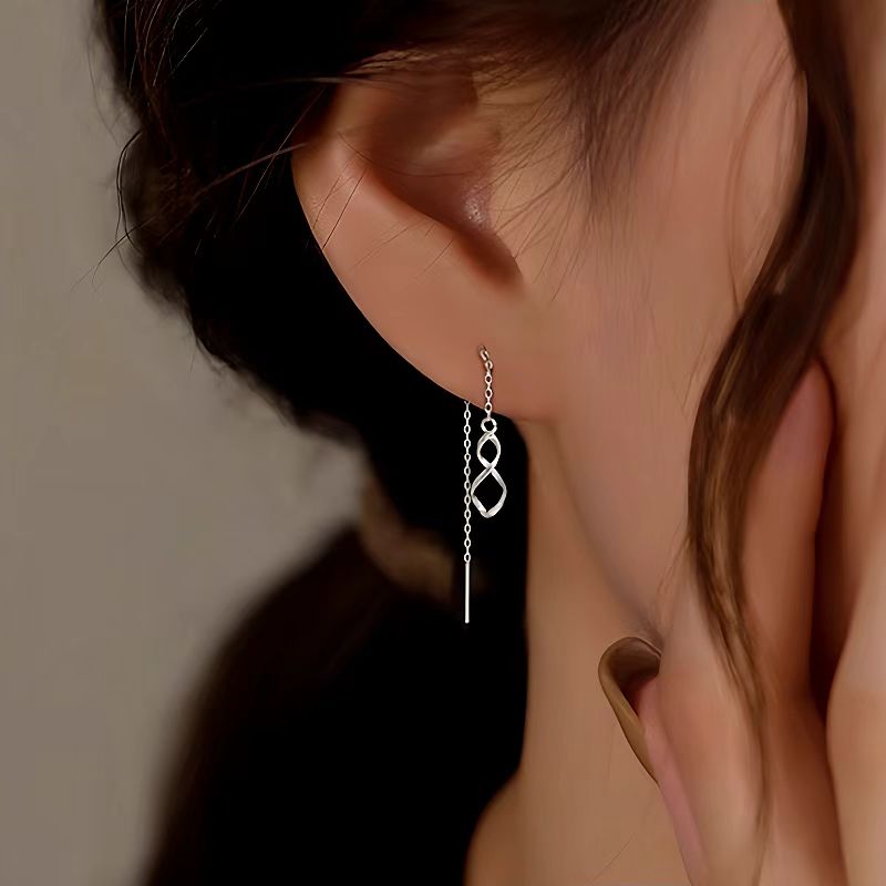 Sterling Silver Wavy Eight-Shaped Threader Earrings