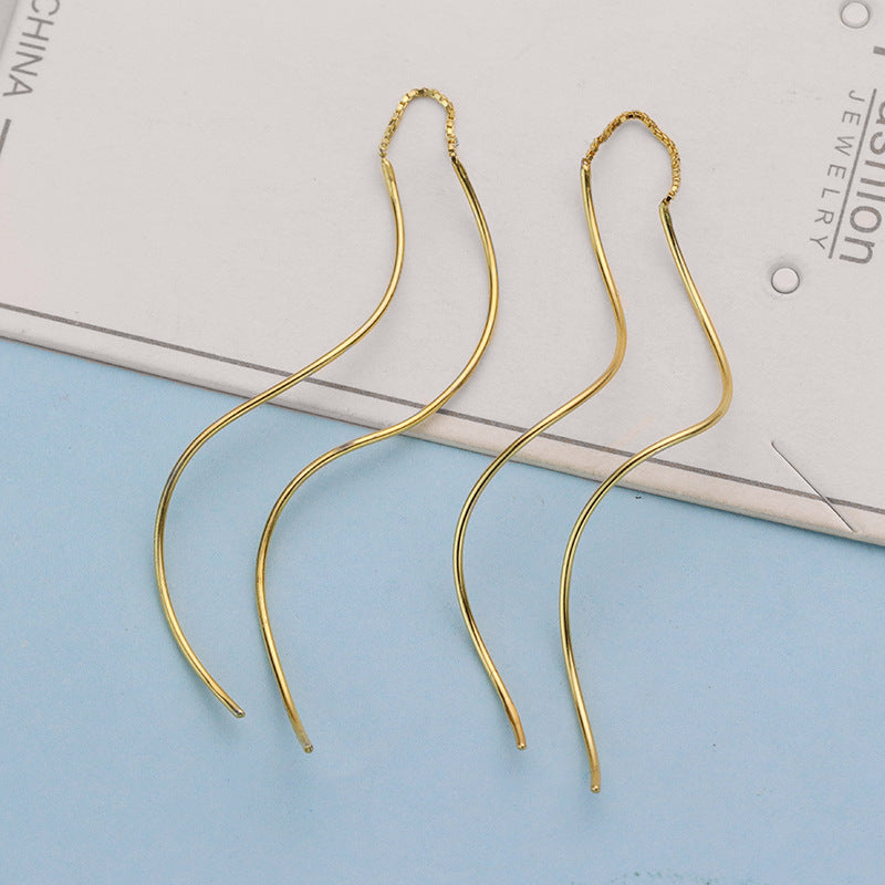 Sterling Silver Wavy S-Shaped Threader Earrings