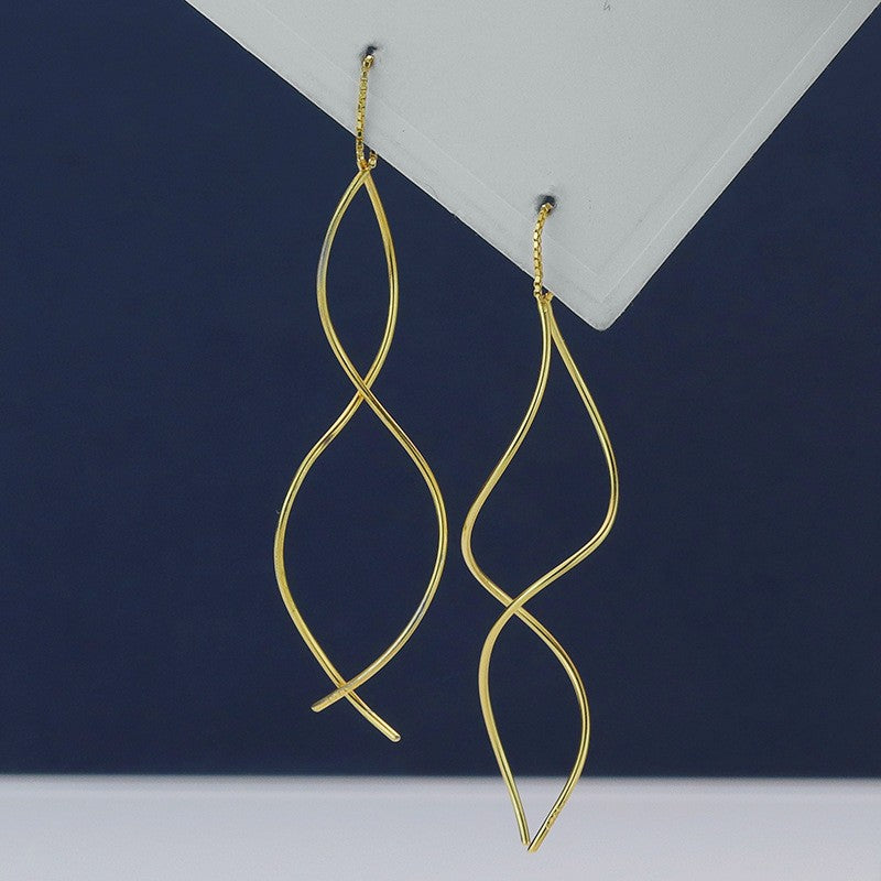 Sterling Silver Wavy S-Shaped Threader Earrings