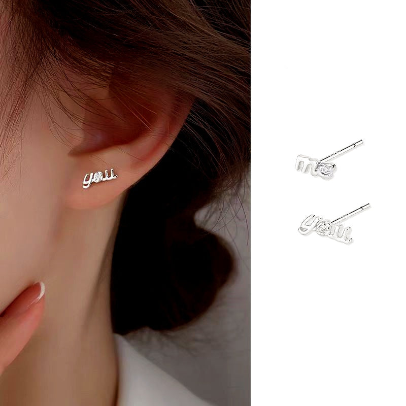 Sterling Silver YOU & ME Asymmetrical Stud Earrings