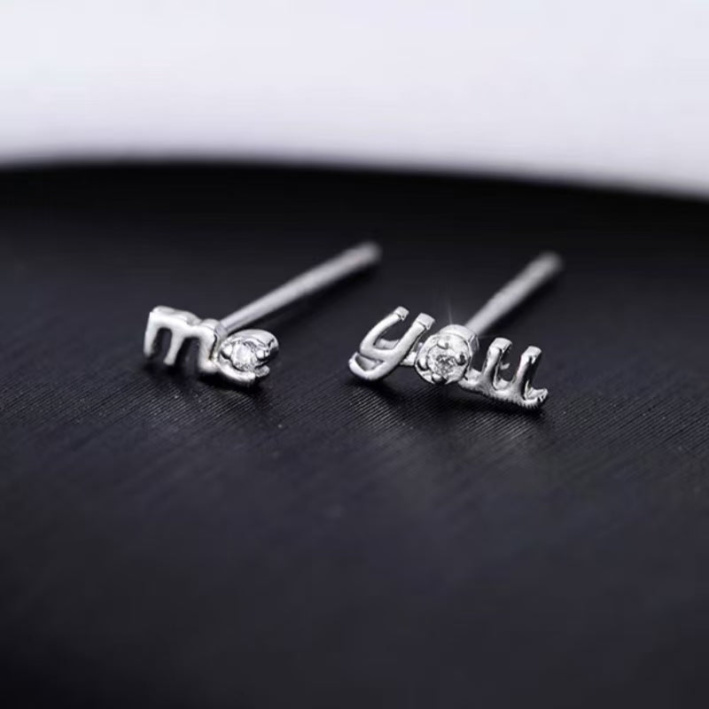 Sterling Silver YOU & ME Asymmetrical Stud Earrings