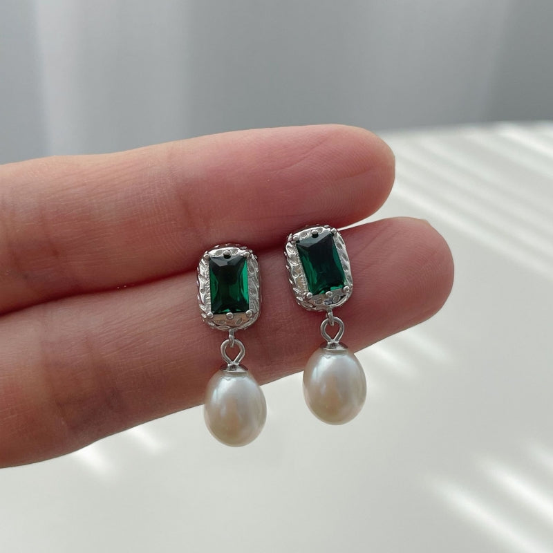 Sterling Silver Zircon Artificial Pearl Earrings