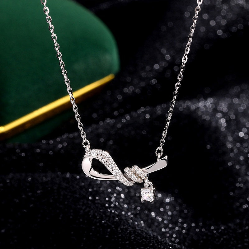 Sterling Silver Zircon Bow Necklace