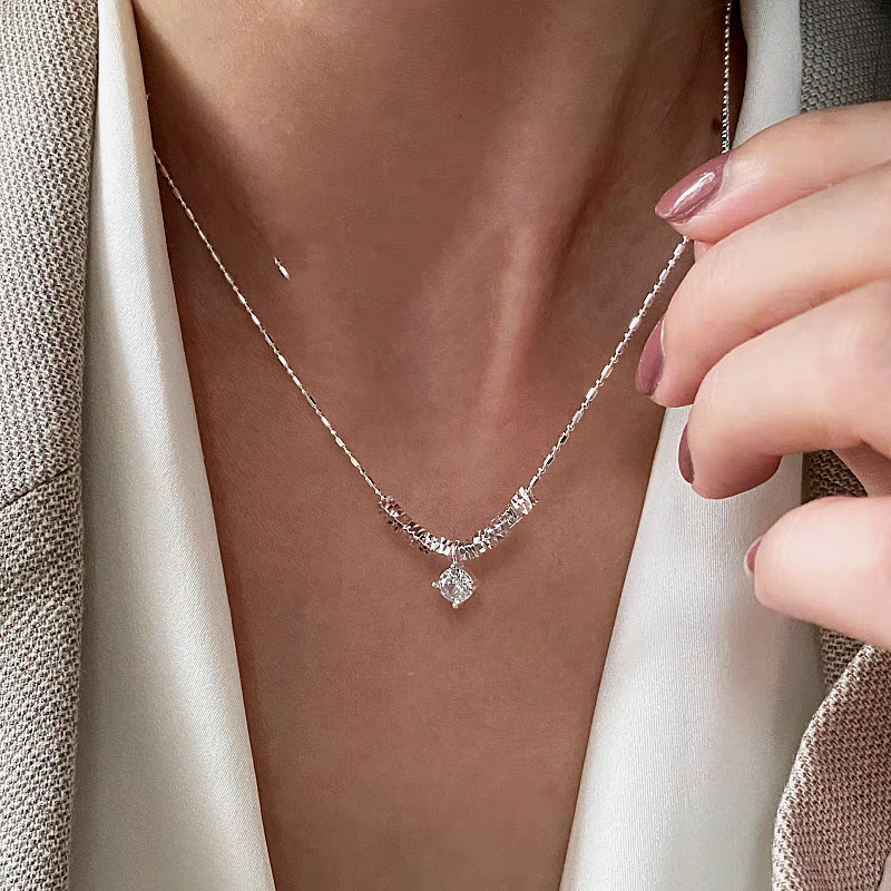 Sterling Silver Zircon Broken Silver Necklace