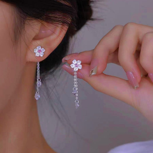 Sterling Silver Zircon Flower Jacket Earrings