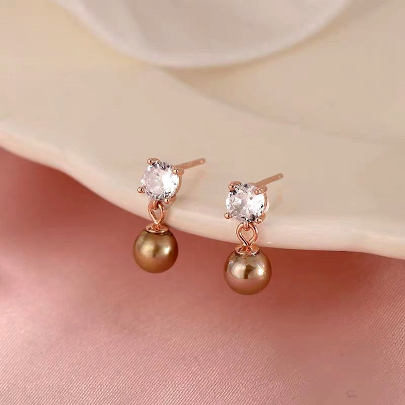 Sterling Silver Zircon Diamond Pearl Earrings