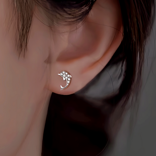 Sterling Silver Zircon Dolphin Studs