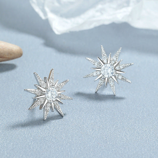 Sterling Silver Zircon Eight-Pointed Star Stud Earrings