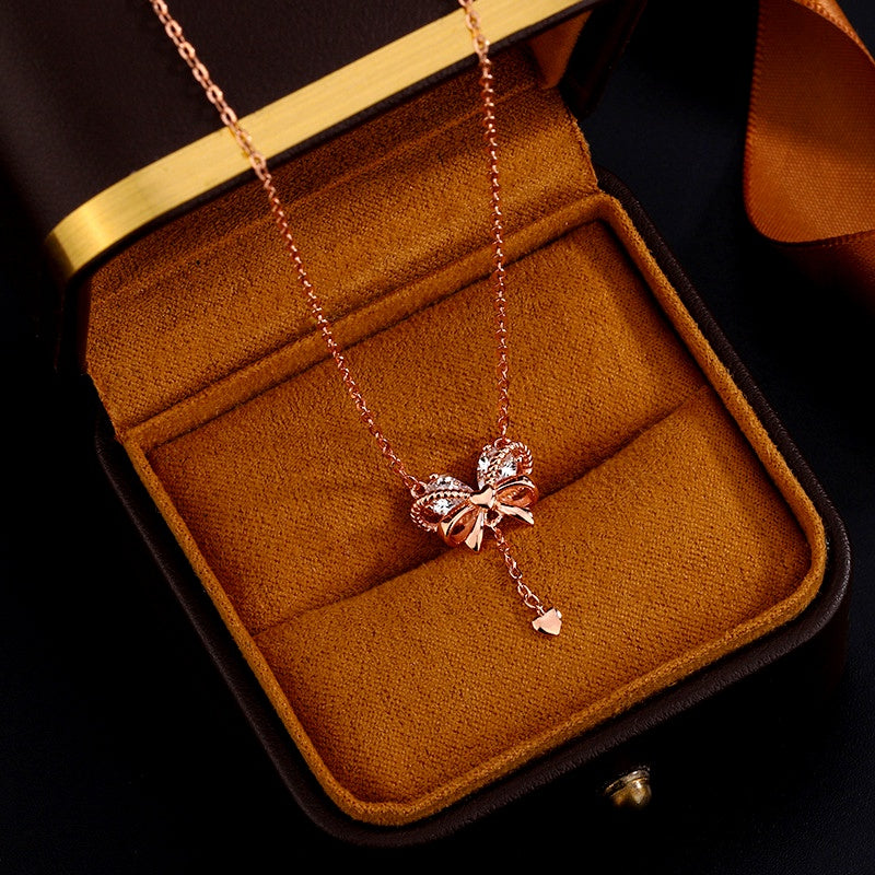 Sterling Silver Zircon Heart Bow Necklace