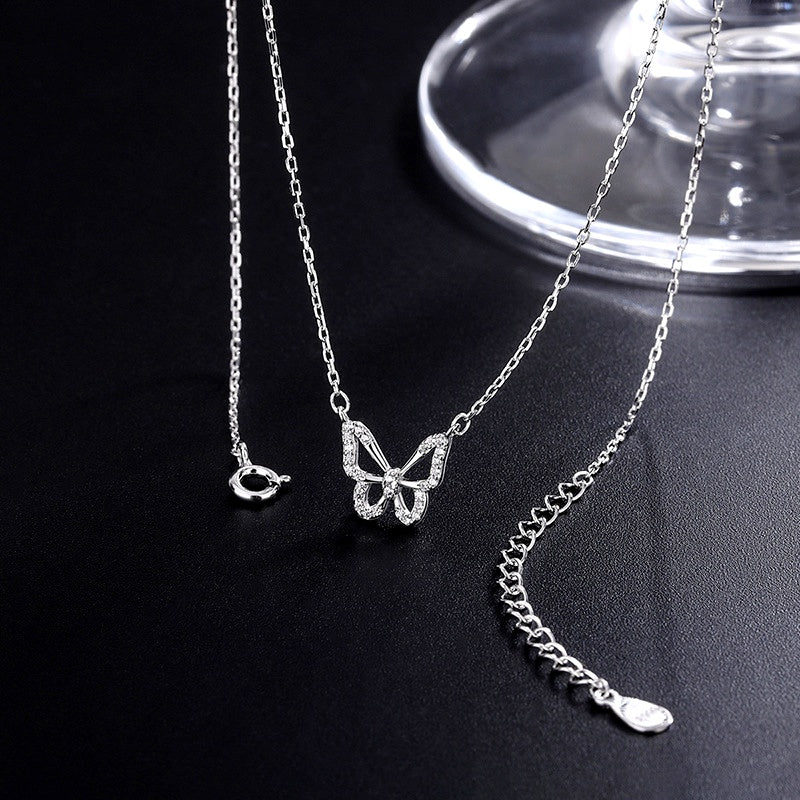 Sterling Silver Zircon Hollow Butterfly Necklace