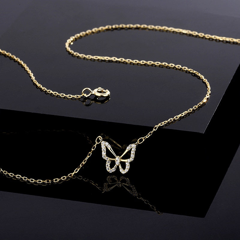 Sterling Silver Zircon Hollow Butterfly Necklace