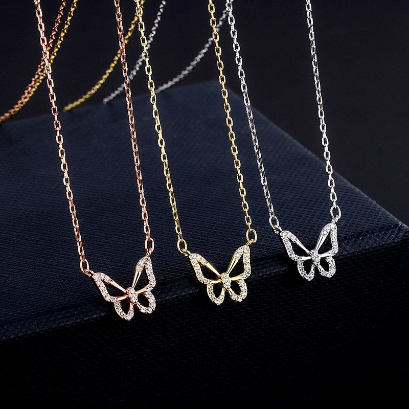 Sterling Silver Zircon Hollow Butterfly Necklace