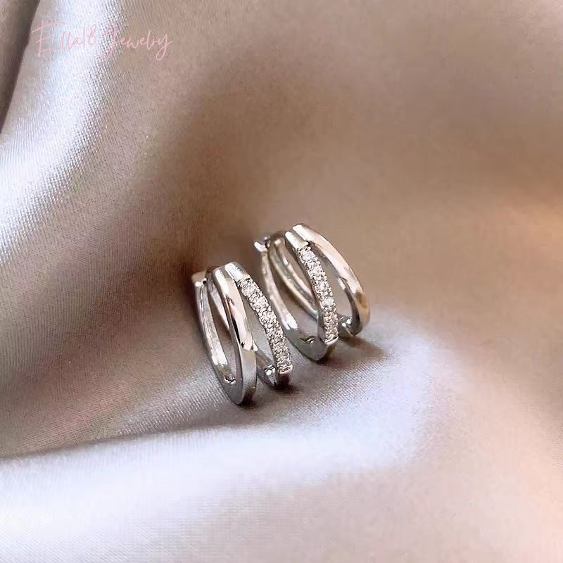 Sterling Silver Zircon Hollow Double-Layer Hoop Earrings