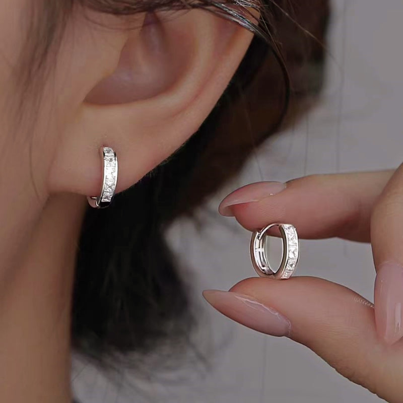 Sterling Silver Zircon Hoop Earrings