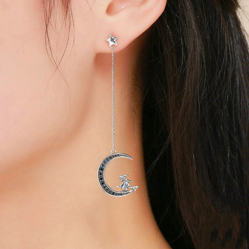 Sterling Silver Zircon Moon Earrings