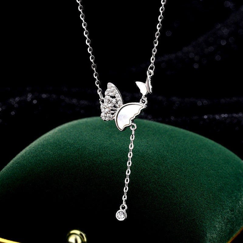 Sterling Silver Zircon Mother And Baby Butterfly Necklace