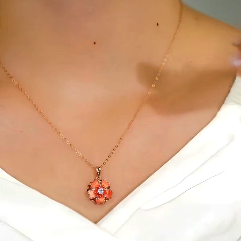 Sterling Silver Zircon Rotating Peach Blossom Clavicle Necklace