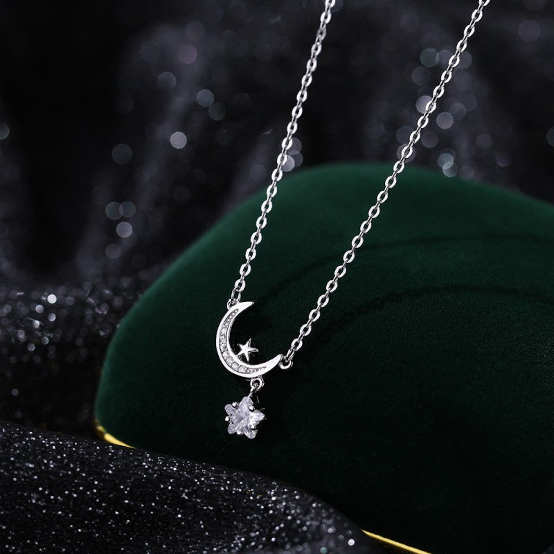 Sterling Silver Zircon Star And Moon Necklaces