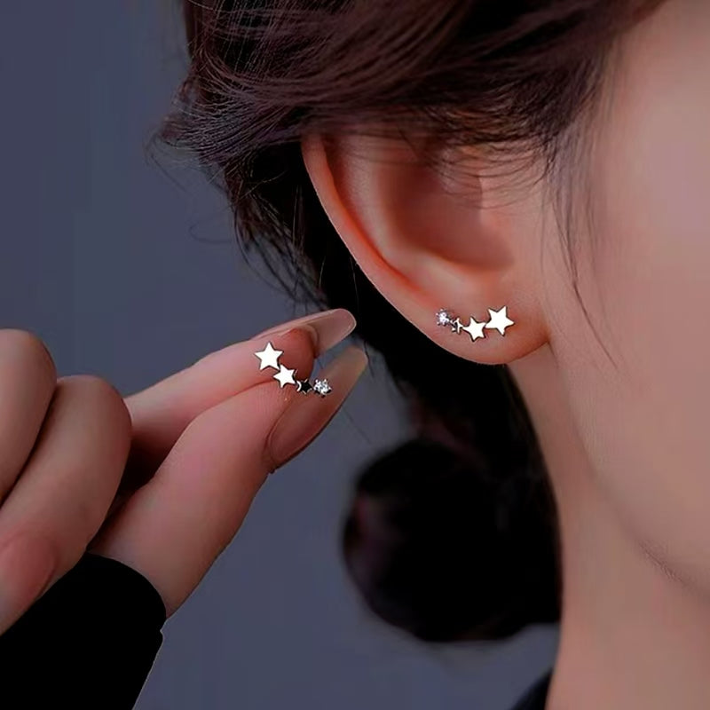 Sterling Silver Zircon Star Stud Earrings