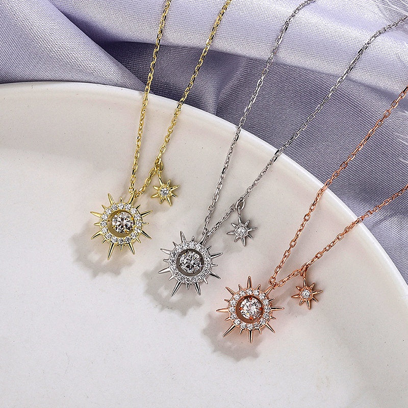 Sterling Silver Zircon Sun Necklaces