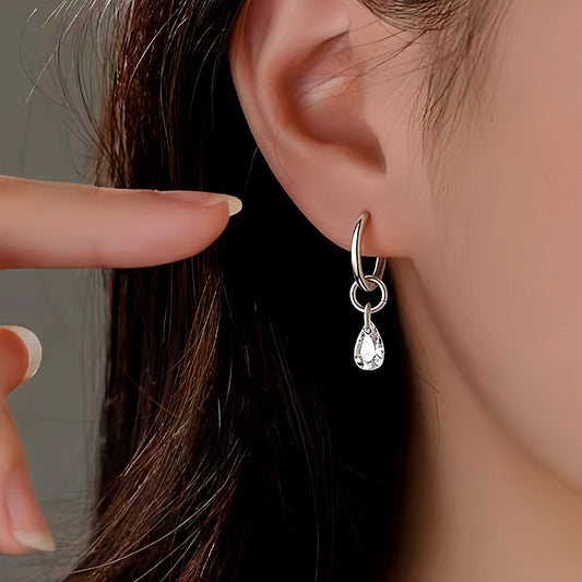 Sterling Silver Zircon Water Drop Tassel Earrings