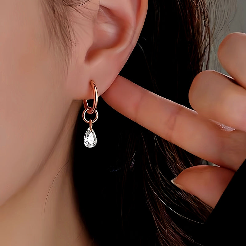 Sterling Silver Zircon Water Drop Tassel Earrings