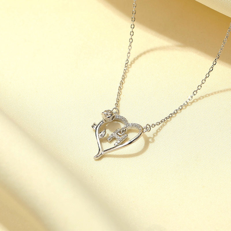 Sterling Silver Heart Rose Letter Necklaces