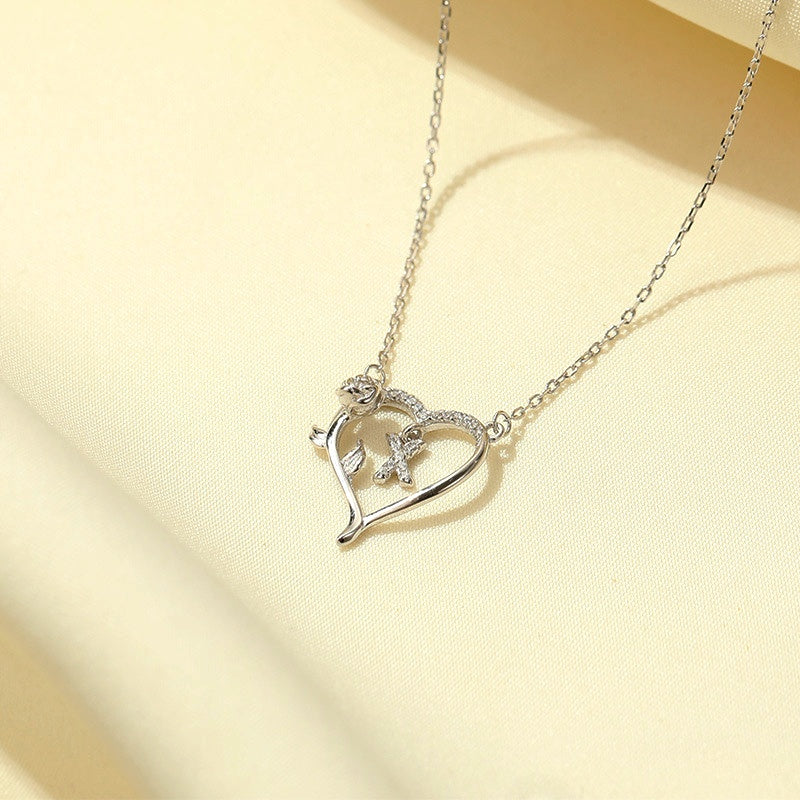 Sterling Silver Heart Rose Letter Necklaces