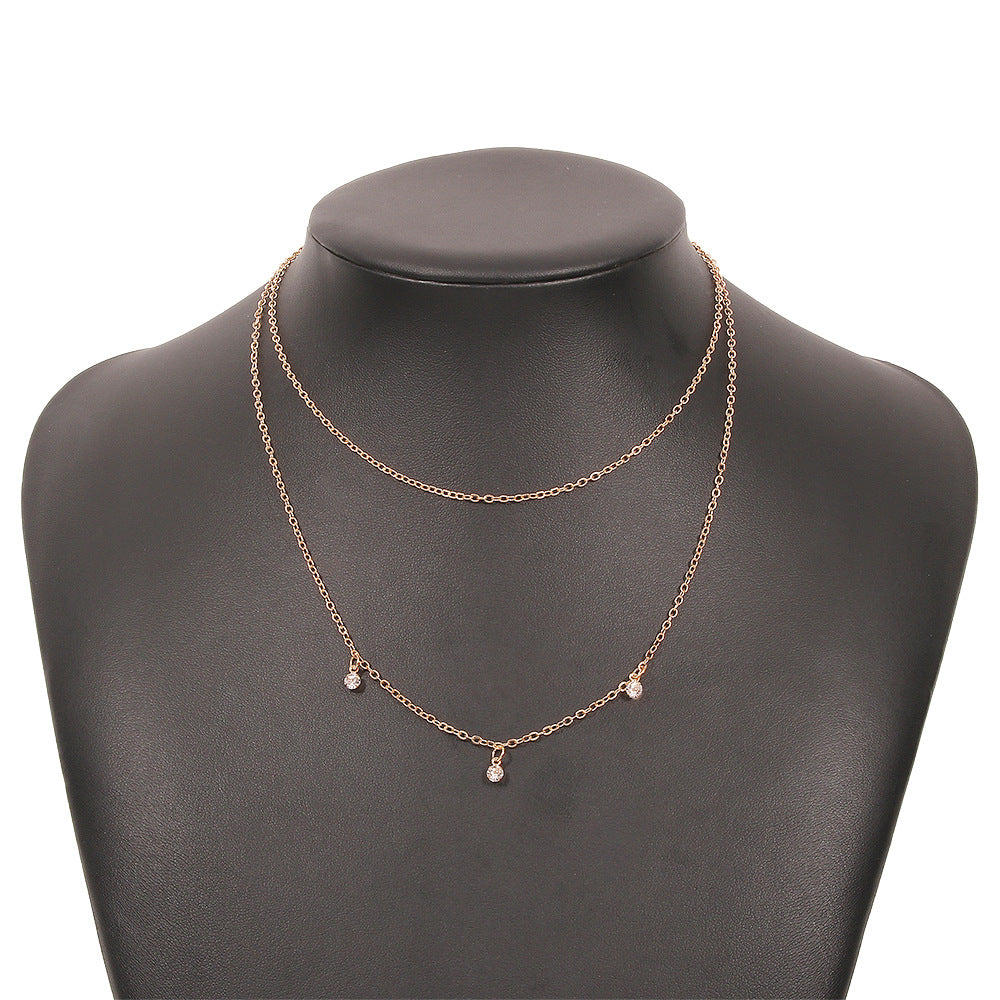 Simple and stylish necklace, literary and elegant alloy micro-inlaid necklace, small multi-layered clavicle chain