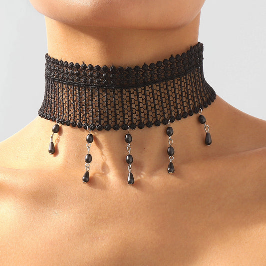 Harajuku style retro lace neckband necklace Internet celebrity fashionable and sexy short choker beading