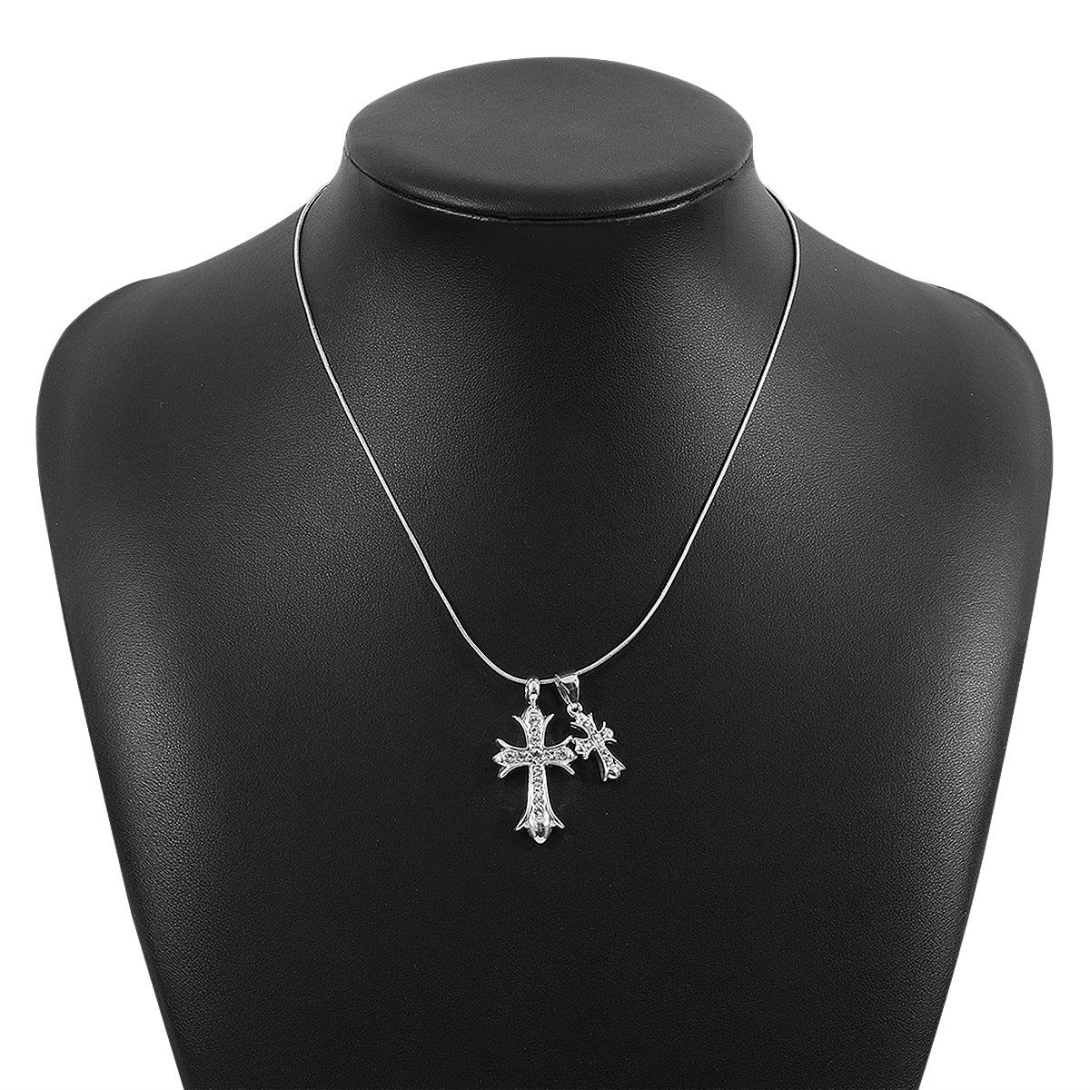 Light luxury full diamond double cross pendant necklace, simple and niche design alloy necklace