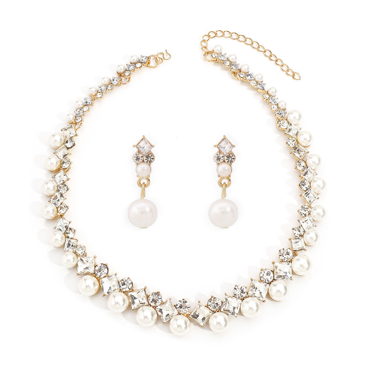 Baroque alloy necklace and earrings, elegant, fashionable and versatile bridal dress jewelry