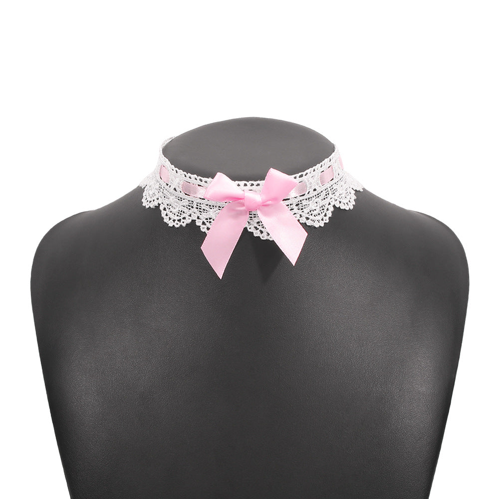 Fashionable short necklace, lace bow simple necklace, neckband, fabric creative necklace