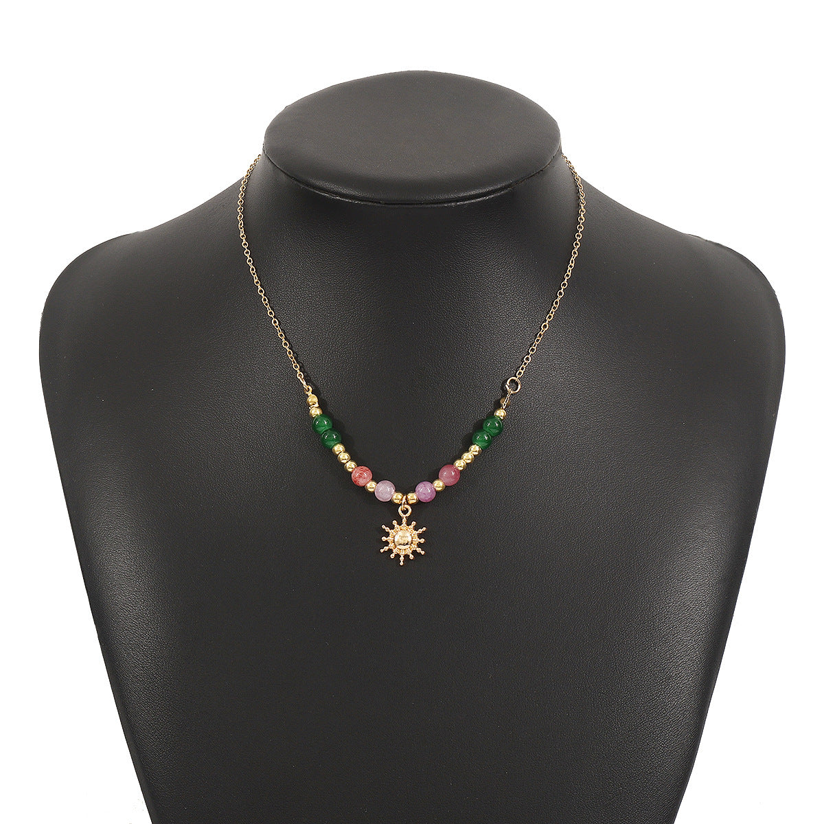 New Chinese style retro sun inlaid pearl necklace, high-end glass beads stacked clavicle chain