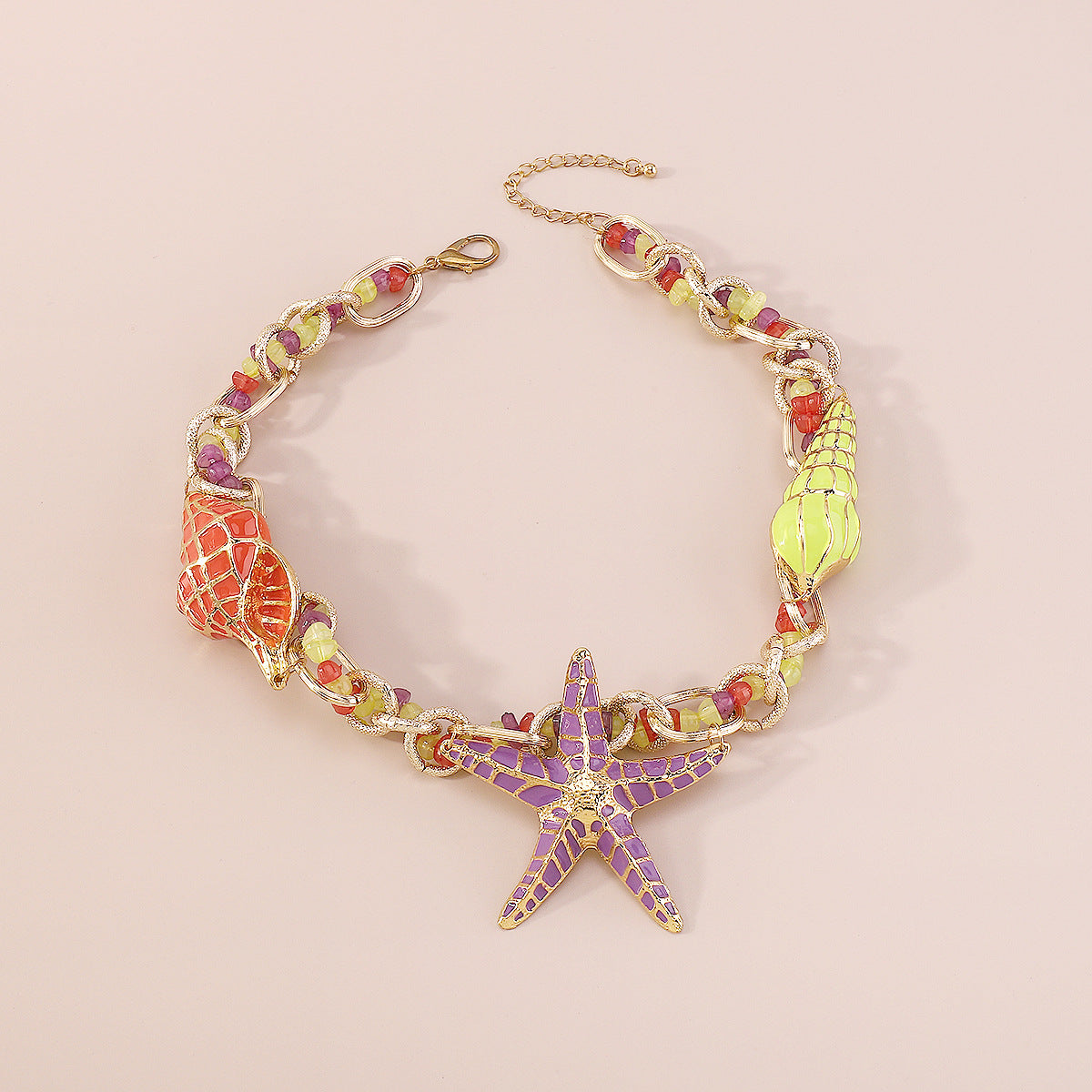 Casual holiday style necklace ZA alloy dripping oil starfish shell exaggerated beaded necklace