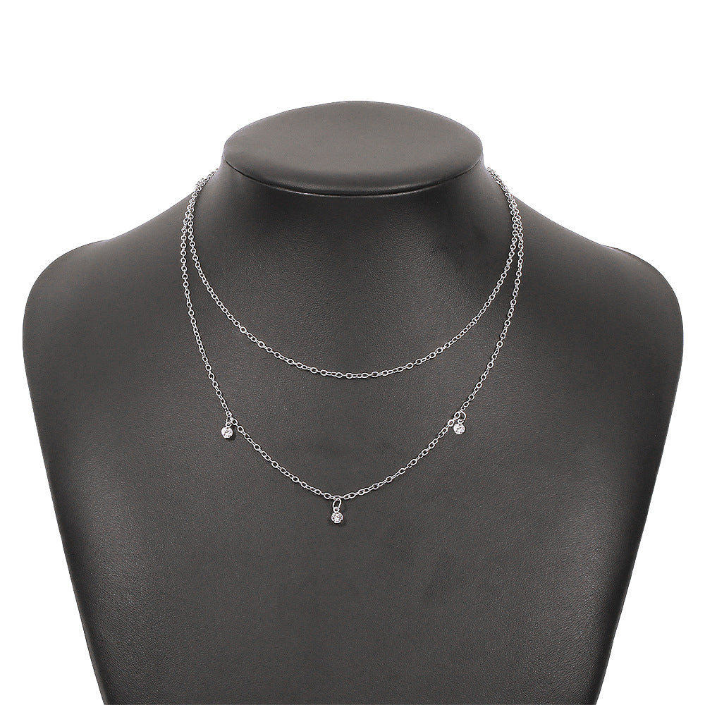 Simple and stylish necklace, literary and elegant alloy micro-inlaid necklace, small multi-layered clavicle chain