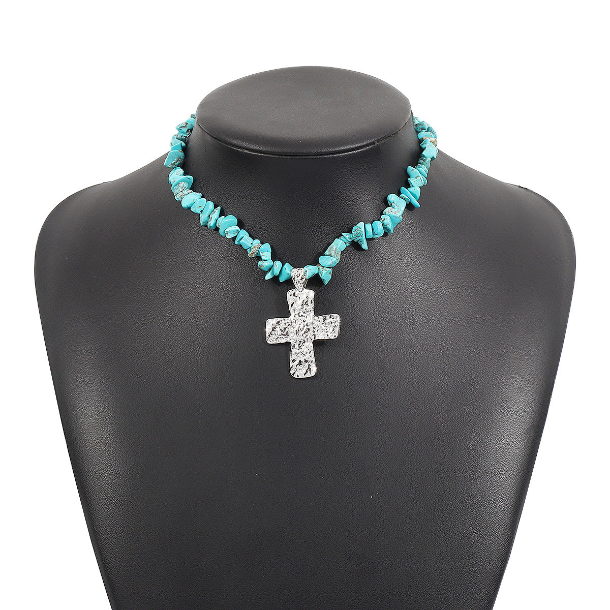 Irregular gravel necklace Western cowboy style natural stone turquoise cross necklace