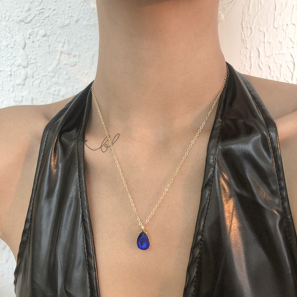 Simple feng shui drop diamond necklace for women cross-border fashion single layer clavicle chain palace style popular necklace